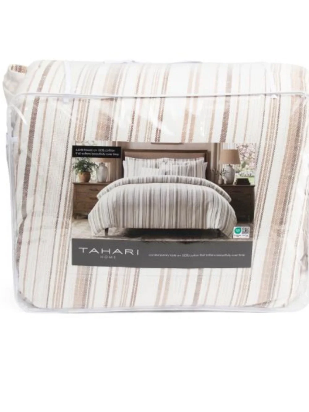 Tahari Neutral Stripe Comforter in Beige and Cream